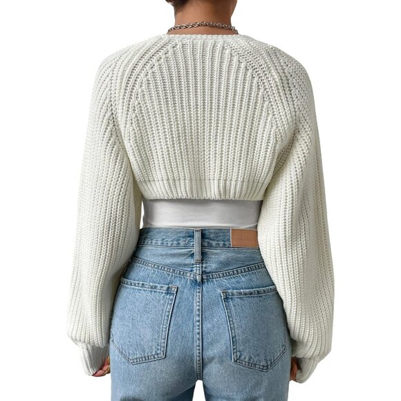 Women's Knit Long Sleeve Open Front Cardigan Sweater Bolero Shrug - Picture 2 of 5